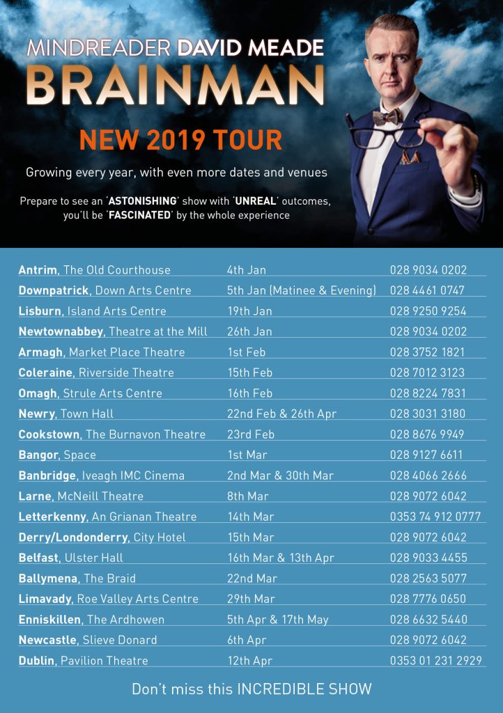 Brainman 2019 Tour locations